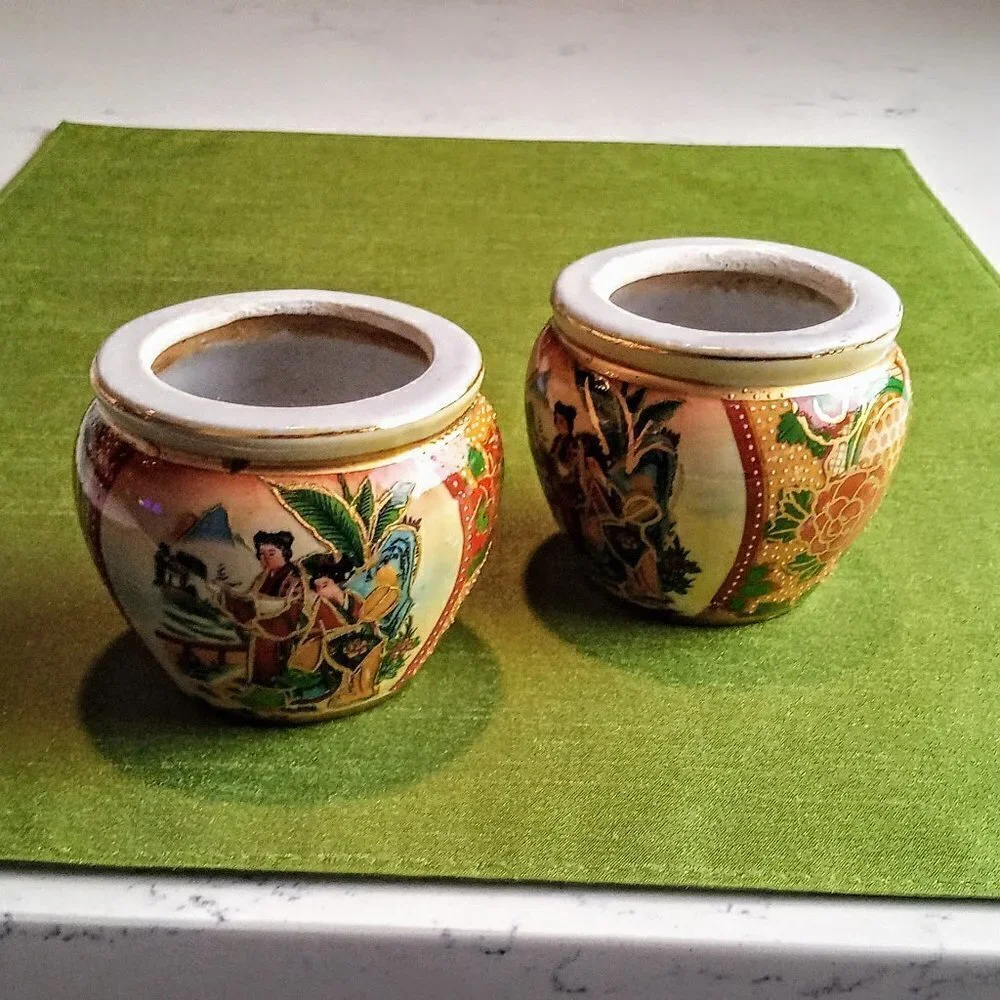 Vintage Japanese Moriage Gold-Rimmed Ceramic Vases